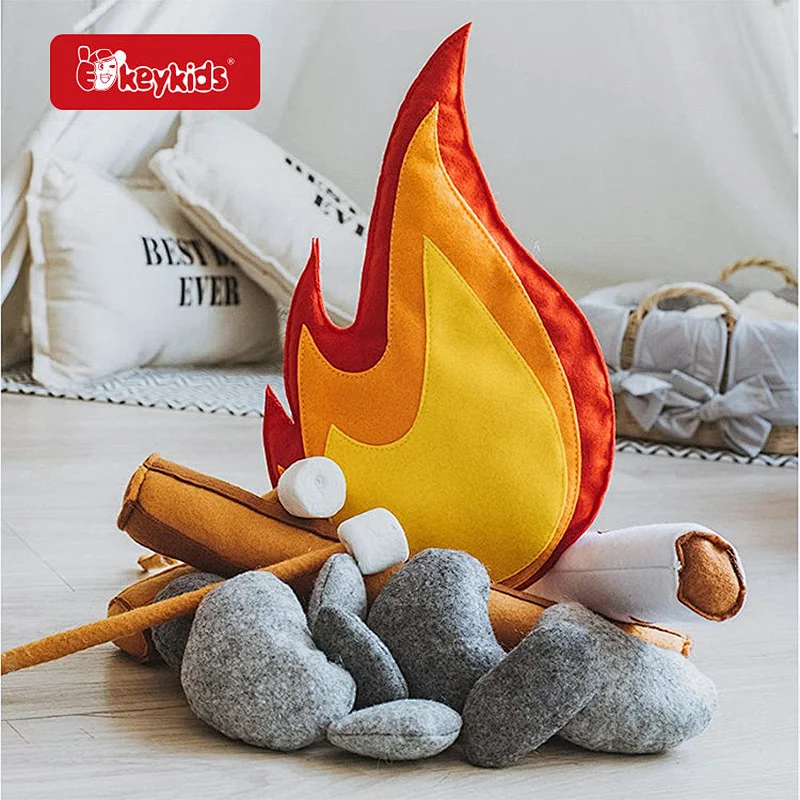 Educational Camping Pretend Play Plush Felt Campfire Toy Set For Kids W10D699